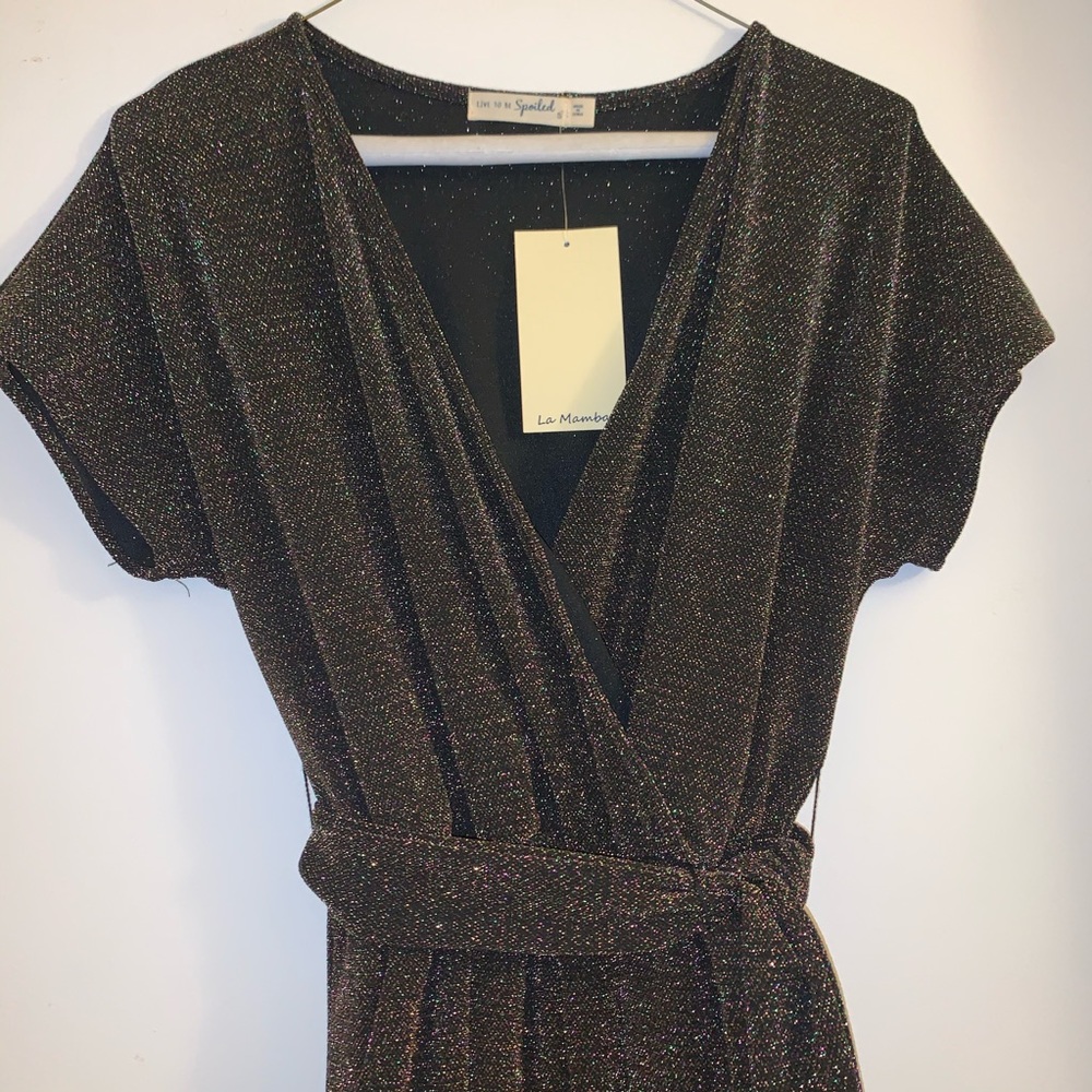 Live To Be Spoiled Short Sleeve Glitter Jumpsuit